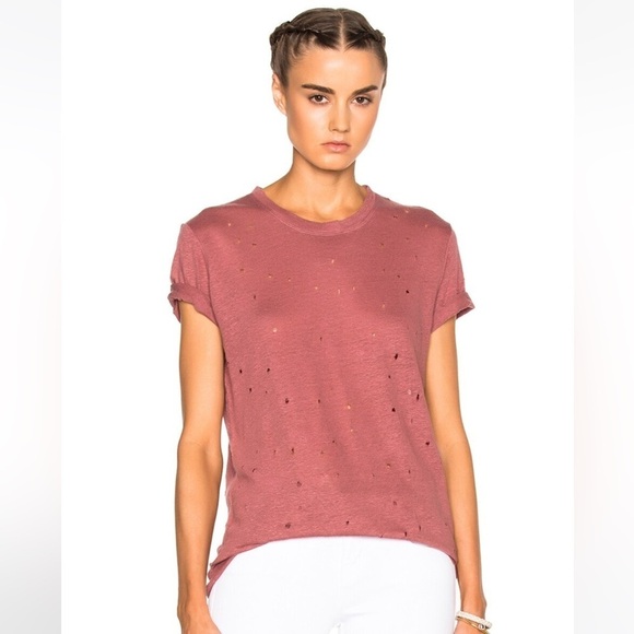 IRO Tops - IRO womens T-shirt size M pink mauve distressed lightweight 100% linen